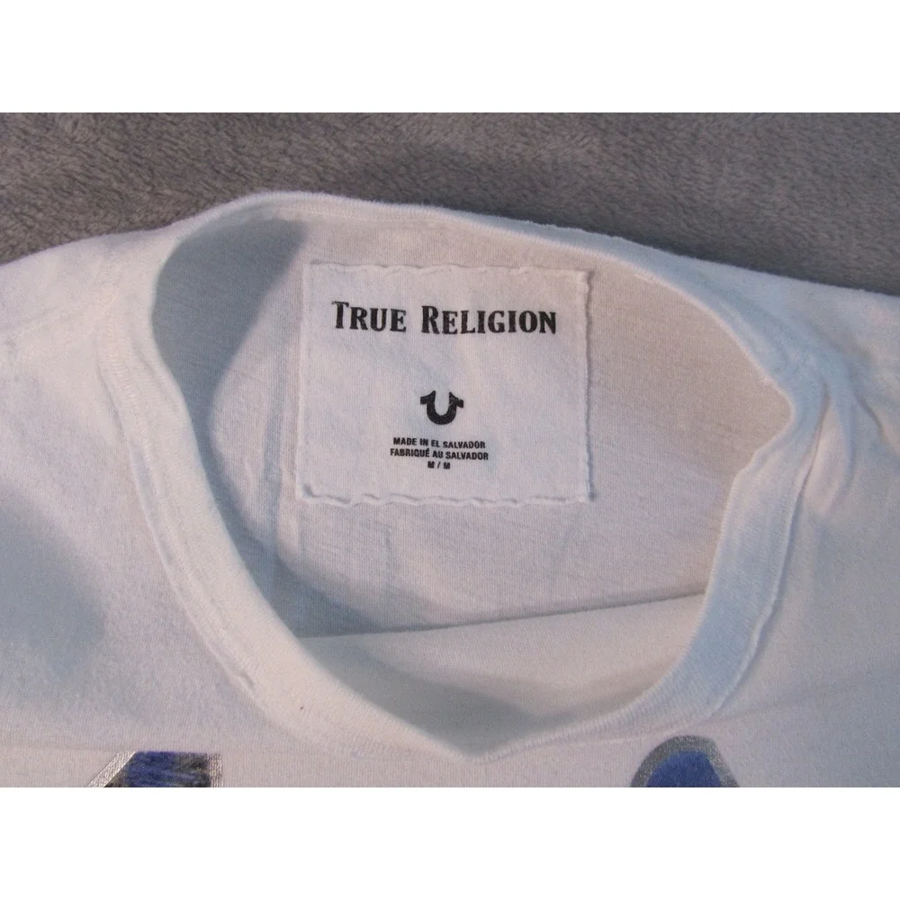 True Religion Mens White Horseshoe‎ Palm Tree Graphic T-Shirt Size M
